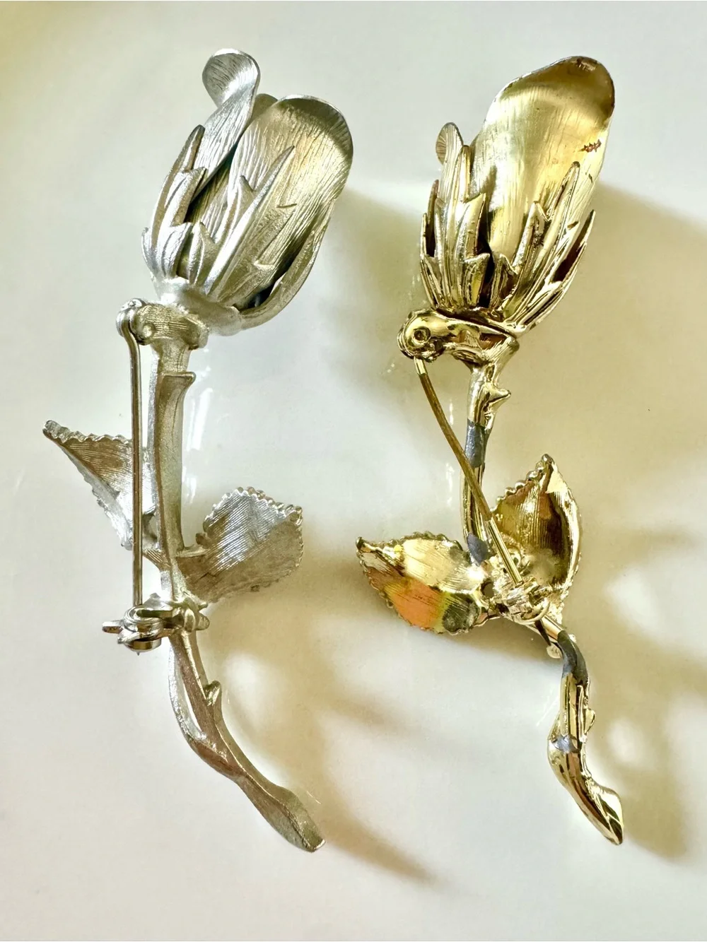 Vintage Gold and Silver Tone Rose Brooches
